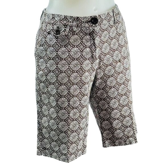 TALBOTS Womens Shorts Brown Geometric Print Stretch Bermuda Cotton Size 10P - Picture 1 of 10